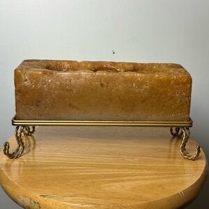 Vintage Rectangle Candle on Gold Metal Stand